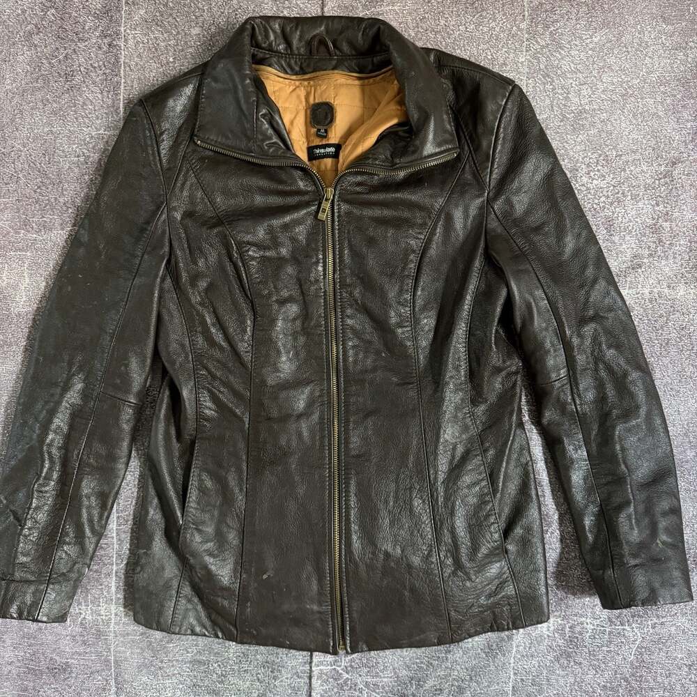 Women's Vintage Y2K Wilson's Leather Brown Cafe Racer Lined Zip Moto Jacket Sz M